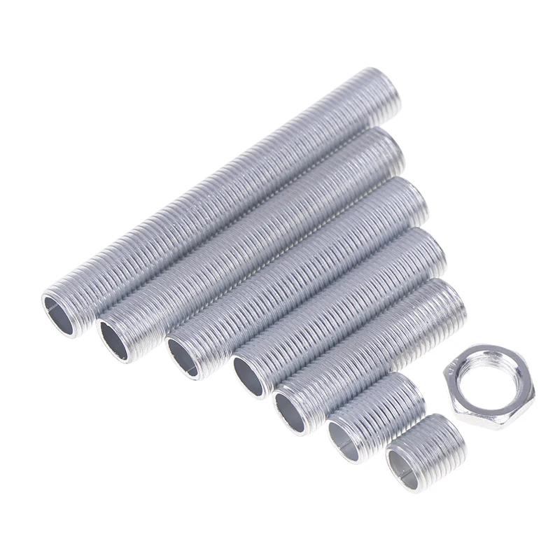M10 Lamp Tooth Tube Metal Hollow Threaded Tube Screw Nut Lamp Cap Galvanized Chandelier Connect Rod Fixed Base Lighting 10Pieces