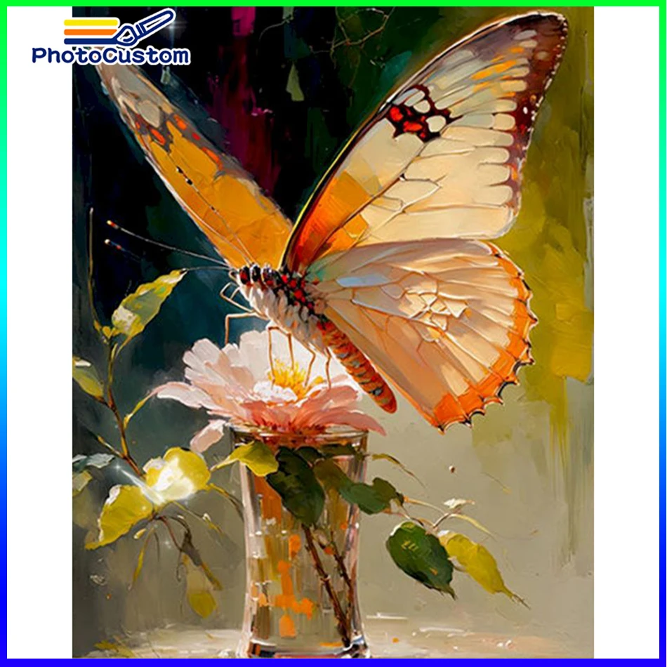 

PhotoCustom Diy Painting By Number Butterfly Art Oil Paint Kit HandPainted Gift Picture Scenery For Kid Adult Home Decoration Gi