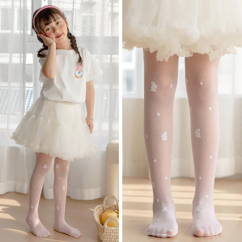 Ultra Thin Transparent Baby Kids Pantyhose Hollowed Out Mesh Summer Anti Hooking Embroidery Rabbit Flower Princess Girls Tights