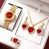 Golden Luxury Watch Women Ring Necklace Earring Rhinestone Fashion Wristwatch Casual Ladies Bracelet Watches Jewelry Set 1
