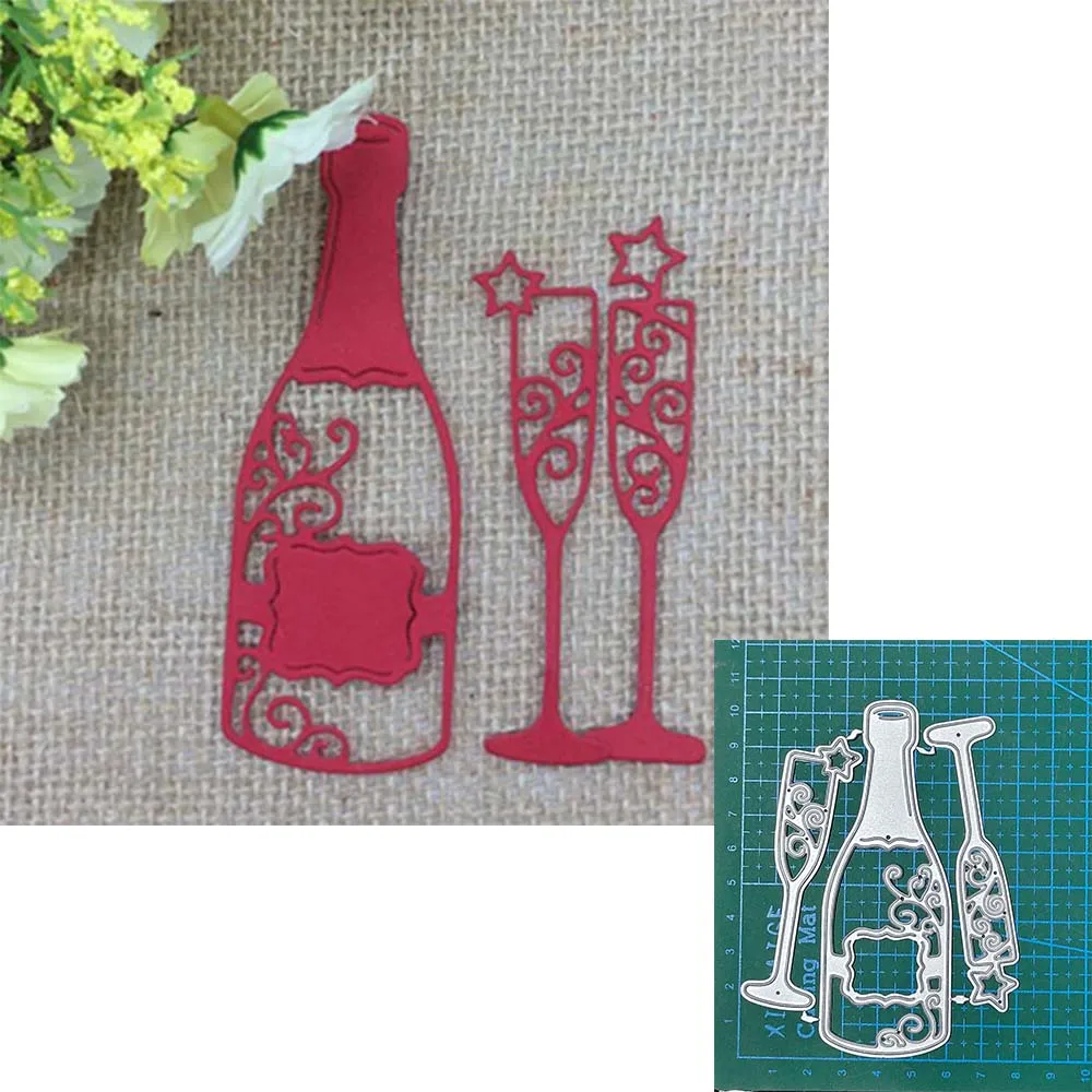 

Wine Bottle Cup Metal Cutting Dies Stencil Scrapbooking Photo Album Card Paper Blade Punch Embossing Craft DIY