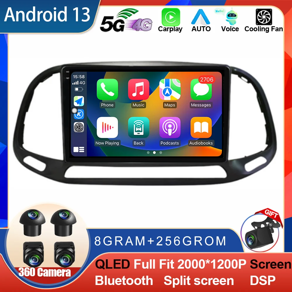 

Автомагнитола на Android 13 для FIAT Doblo 2015-2019, мультимедийный видеоплеер, автостерео, GPS-навигация, 2K экран, Carplay, аудио, QLED