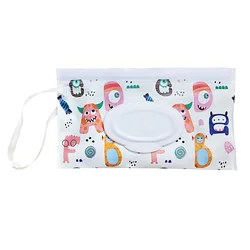 Portable Baby Wipe Pouch with Cute Snap - Strap for Stroller - Refillable and Durable EVA Flip Cover (Monster)