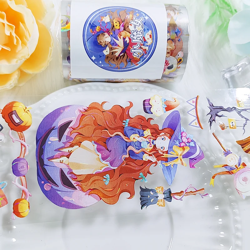60mm*200cm 빈티지 할로윈 마녀 캐릭터 풍경 PET 테이프 창의적인 DIY 저널 재료 콜라주 문구류