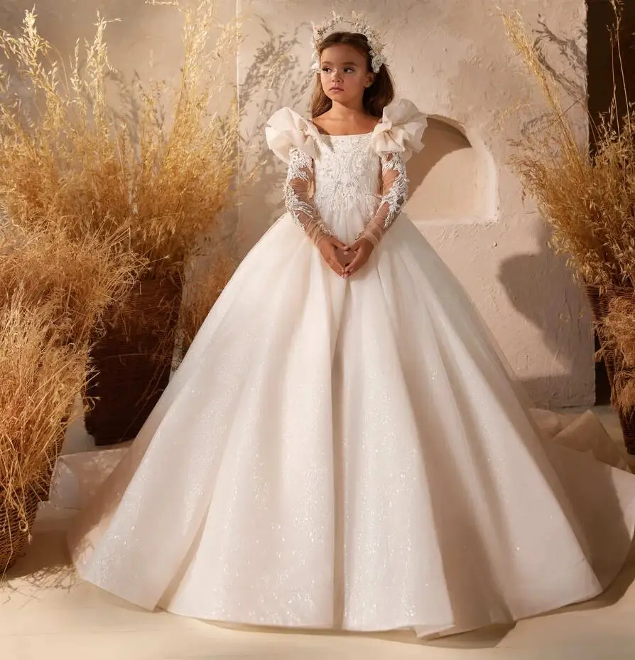 

Luxury Flower Girl Dress for Wedding 2-14Y Teen Girls Graduation Party Prom Long Sleeves Pageant Gown First Communion Dress