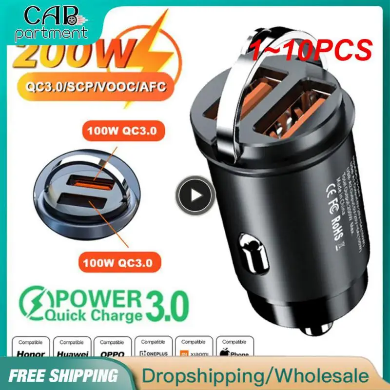 

1~10PCS Mini Car Charger Quick Charge 4.0 QC4.0 QC3.0 QC SCP 5A PD Type C 200W Fast USB Car Phone Charge For