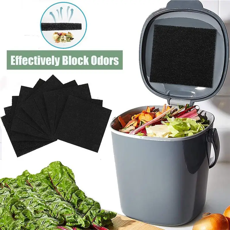 6pcs Household Trash Can Charcoal Filter Pads Deodorizer Smell Odor (Black) 6