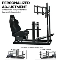 Aluminum Racing Simulator Cockpit, Triple Monitor Mount, Black Seat, Compatible Logitech/Thrustmaster/Fanatec, Multi-Adjustable 2