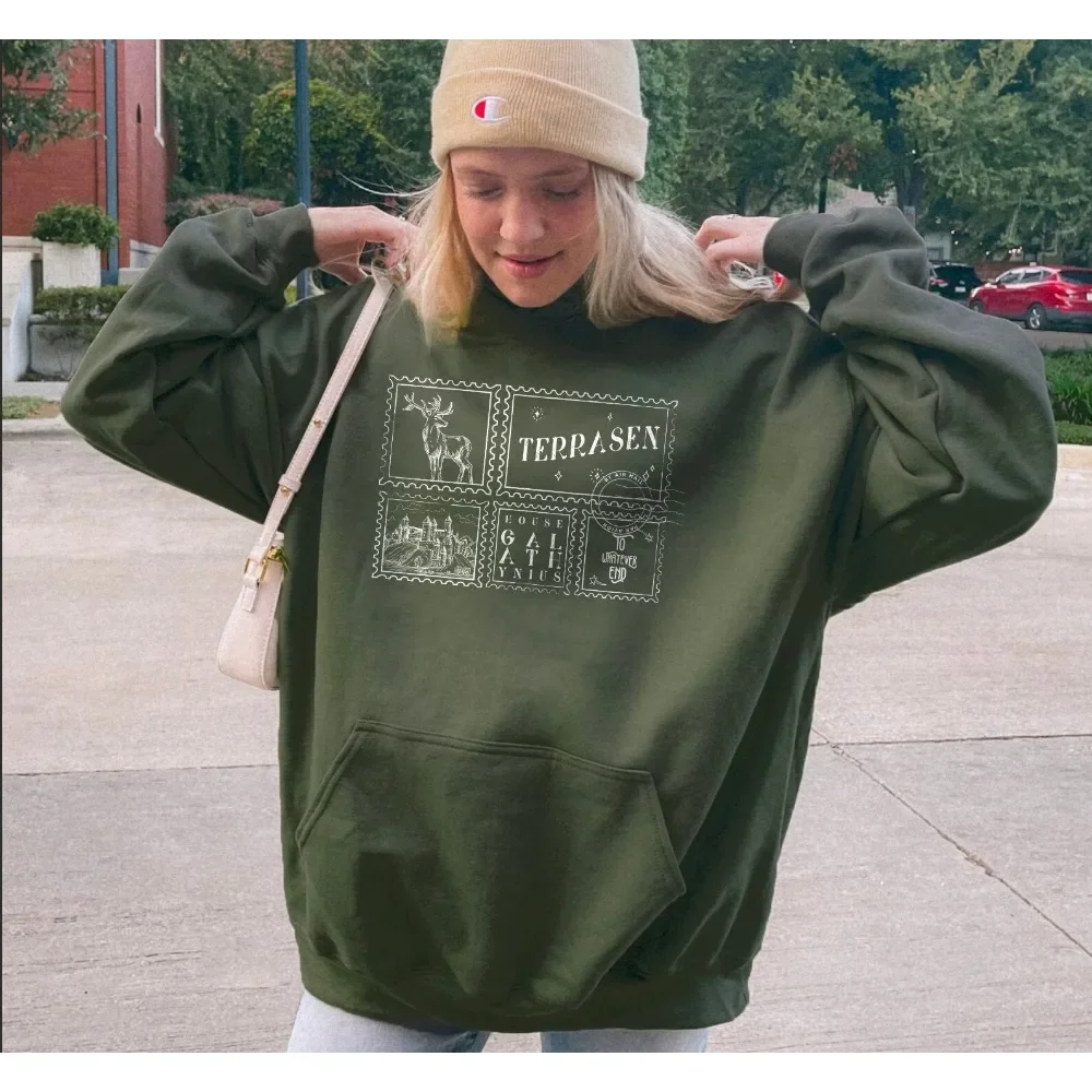 

Толстовки с изображением трона стекла Aelin galathyцерия, рубашка Terrasen, пуловер с длинным рукавом с принтом, женские хлопковые классические топы, уличная одежда