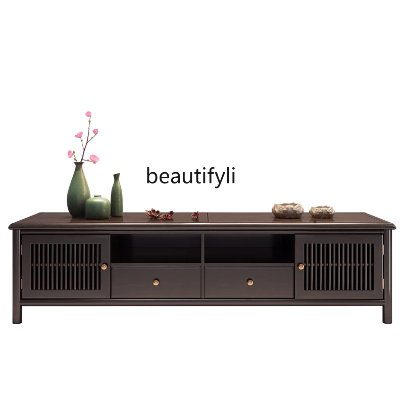 

New Chinese Style Solid Wood TV Cabinet Zen Modern Minimalist Storage Cabinet Floor Cabinet