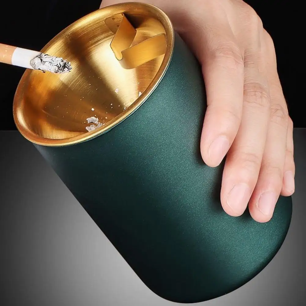 Stainless Steel Ashtray Funnel-shaped Lid Windproof Capacity Heat Resistant Desktop Ash Storage Holder