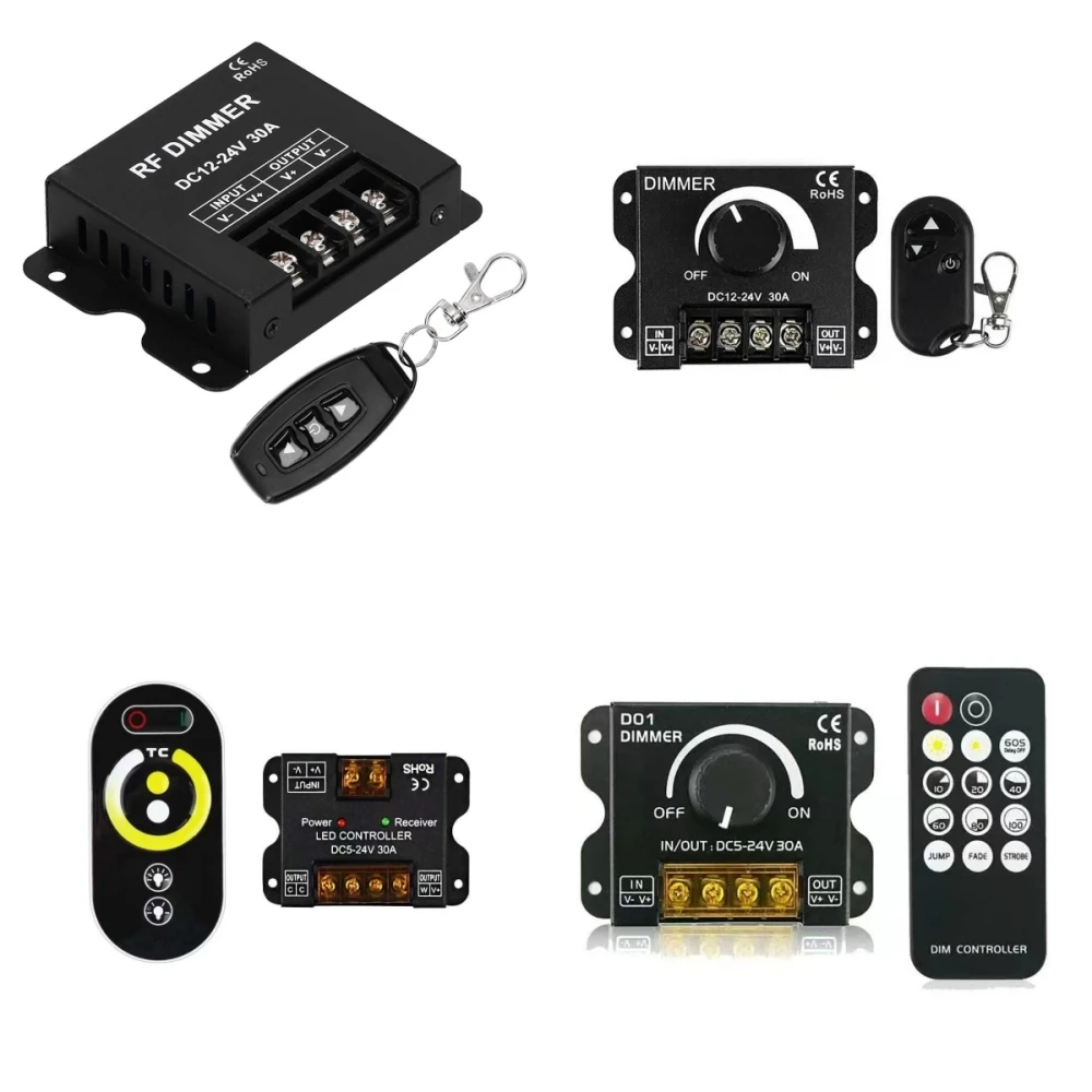 DC12V-24V RGB LED Controller 30A 360W Dimmer With 8-Key RF Wireless Remote - For LED Strips, Indoor Use, IP44 Rated