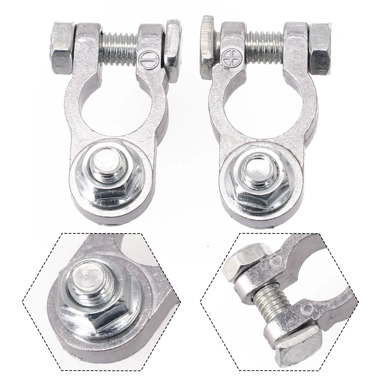 

2pcs Car Battery Terminal Clamp Positive + Negative Pole Aluminum Alloy Car Battery Terminal Clamp Clip Connector