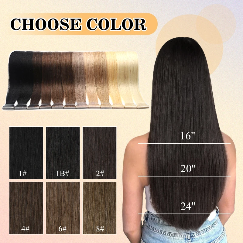 Neitsi Straight PU Skin Weft Invisible Tape In Remy Hair Extensions Natural Human Hair 12'' 16