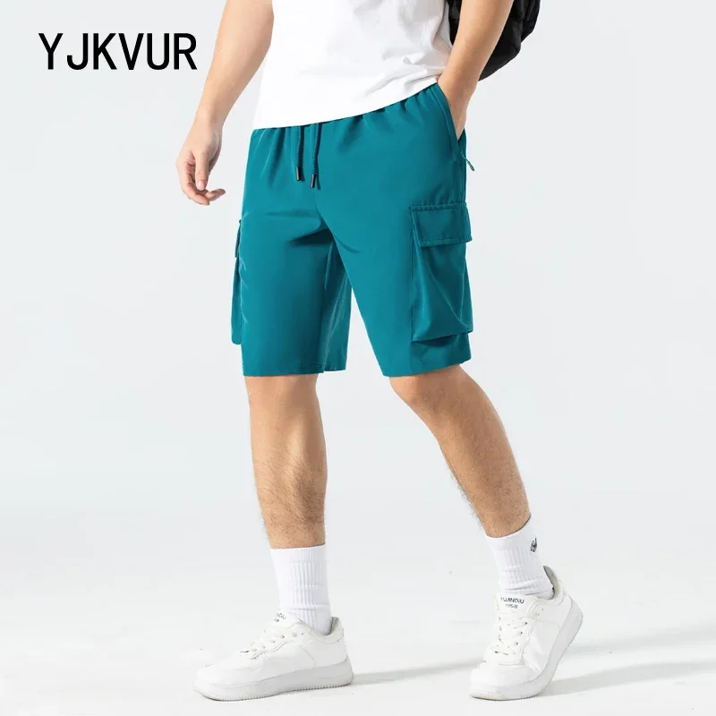 YJKVUR 2024 Summer New Lightweight Quick Dry Cargo Drawstring Shorts Men Cool Fishing Hiking Shorts with Multi Pocket Workwear daiwa breathable fishing shorts for men multi pocket quick dry fishing clothes long shorts fishing pants elastic waist summer