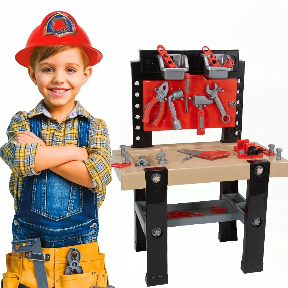 어린이 공구 벤치 용 공구 세트 작업대 드릴 포함 역할놀이 건설 장난감 실내외..