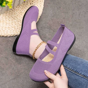 Women's Breathable Knit Sneakers Casual Ballet Flats Mary Janes Lightweight MeshFemale Dress Flats Shoes Footwear Summer 1