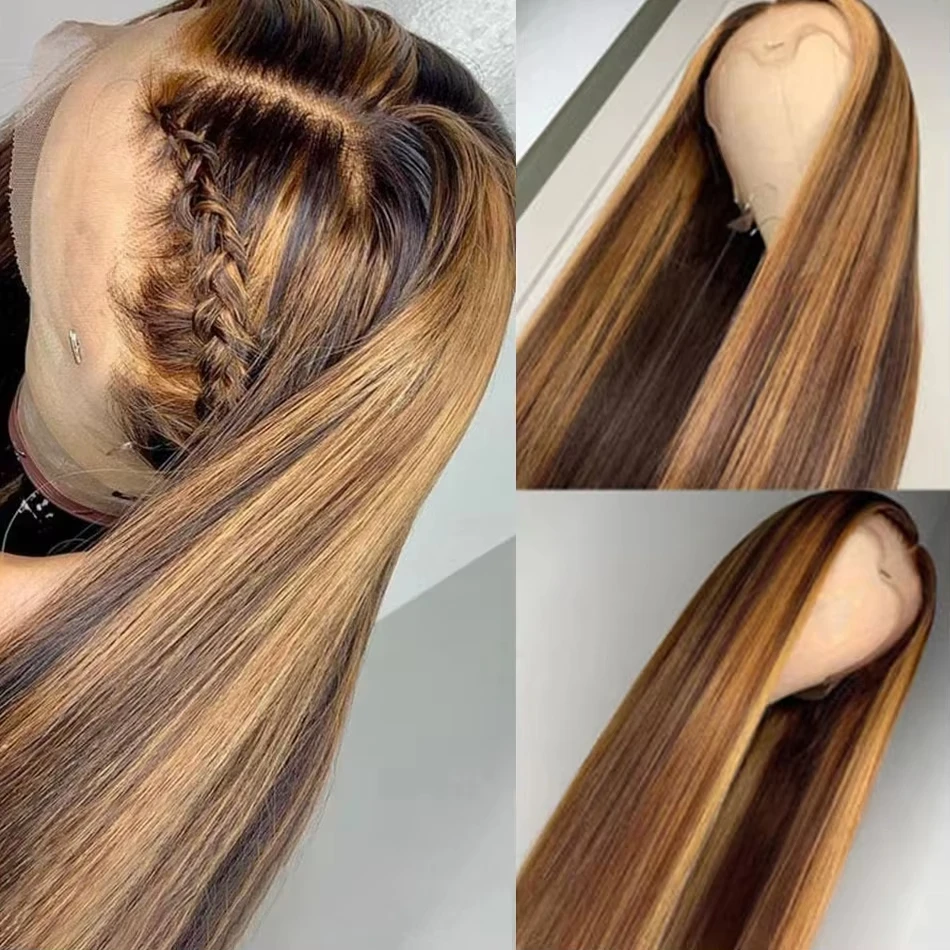 Highlight Straight Wig 13x4 Lace Front Human Hair Wig Pre Plucked Blonde Colored HD Transparent 13x6 Lace Frontal Wigs For Women