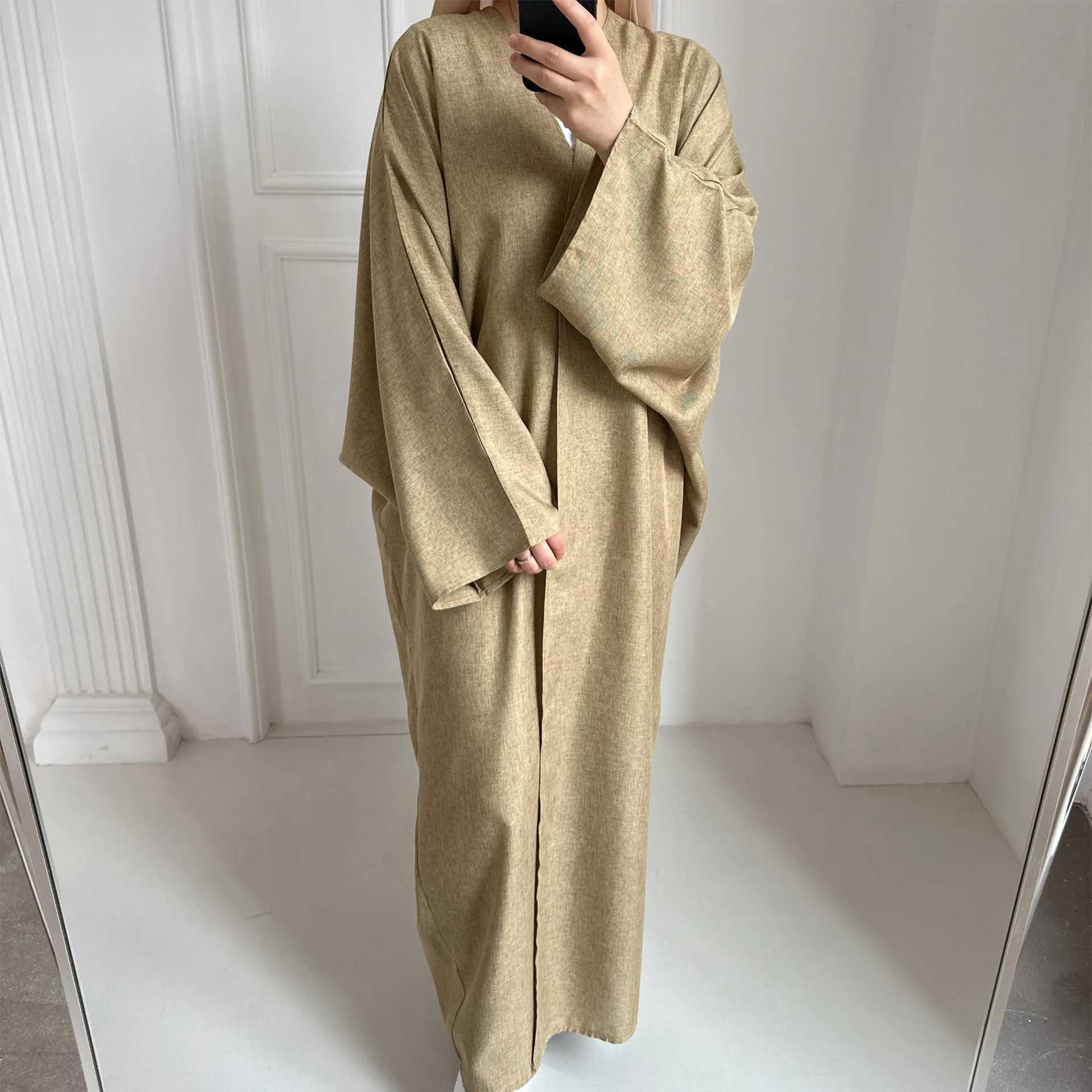 Summer Casual Open Abaya for Women Cotton Linen Plain Islamic Long Dress Muslim Kaftan Kimono Abayas Dubai Modest Party Outfit