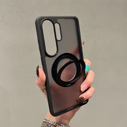Matte Clear Magnetic Stand Holder Phone Case Cover - Galaxy S23 Ultra (Black - Stand)