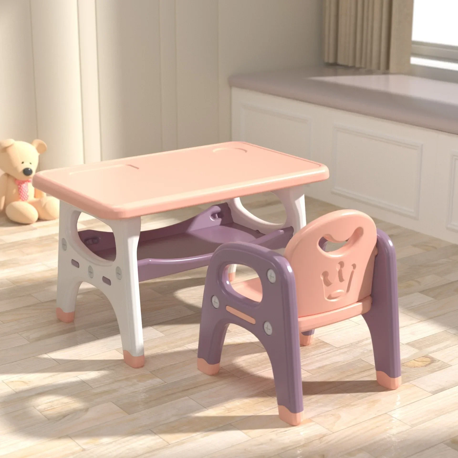 Hooki Children's Tables and Chairs Combination Set Household Kindergarten Writing Square Table and Chair Combination Baby Learni