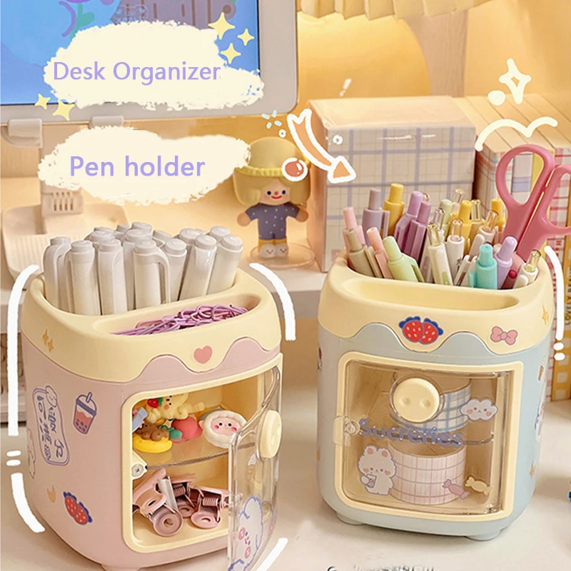 1PC Kawaii Pig Pen Pencil Pot Holder Brush Storage Container Desk Organizer Multifunction Stationery Office Supplies