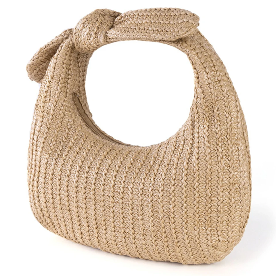 Sac à Main En Paille Tressé à La Main - Style Boho Rétro - Taille 24x16 Cm - Avec Bandoulière - Idéal Plage, Vacances, Mariage, Fête