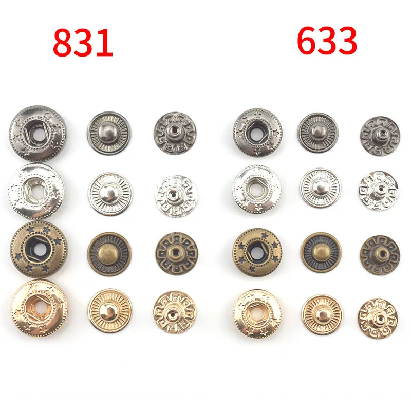10pcs/set 633/831 Metal Snap Buttons Down Jacket Clothing