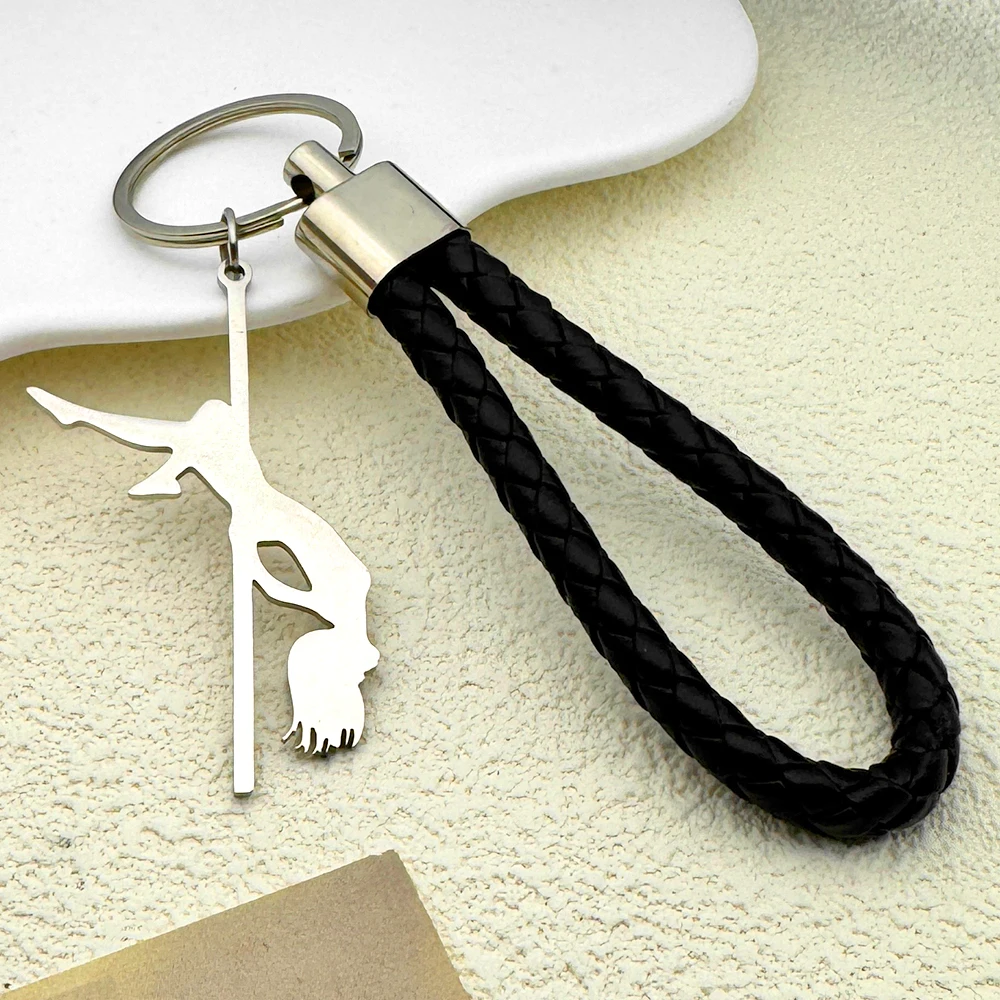 Pole Dance Girls Musical Key Chain For Women Men Stainless Steel Pu Leather Bag Charm Art Lover Keyholder Jewelry Gifts