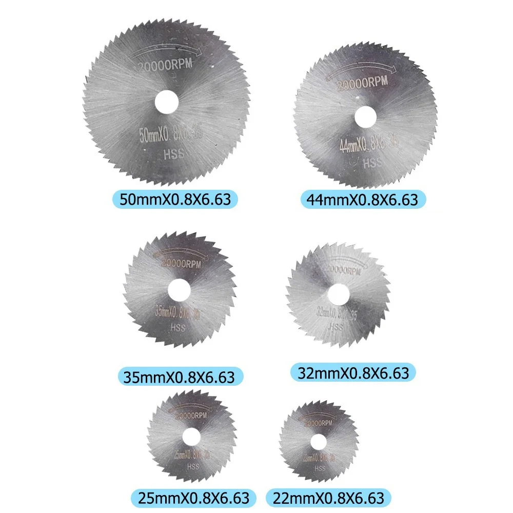 STONEGO 7Pcs Mini High Speed Steel Circular Saw Blades Set 22mm-50mm with 3.175mm/6.0mm Shank Mandrel for Rotary Tool