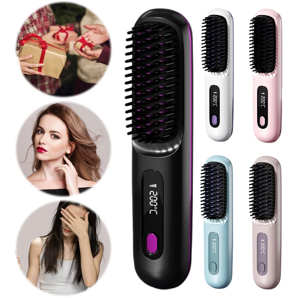 Hair Straightener Hair Straightener Brush Hair Straightener Comb Cordless Ceramic Heated Hot Brush Hair Straightener
