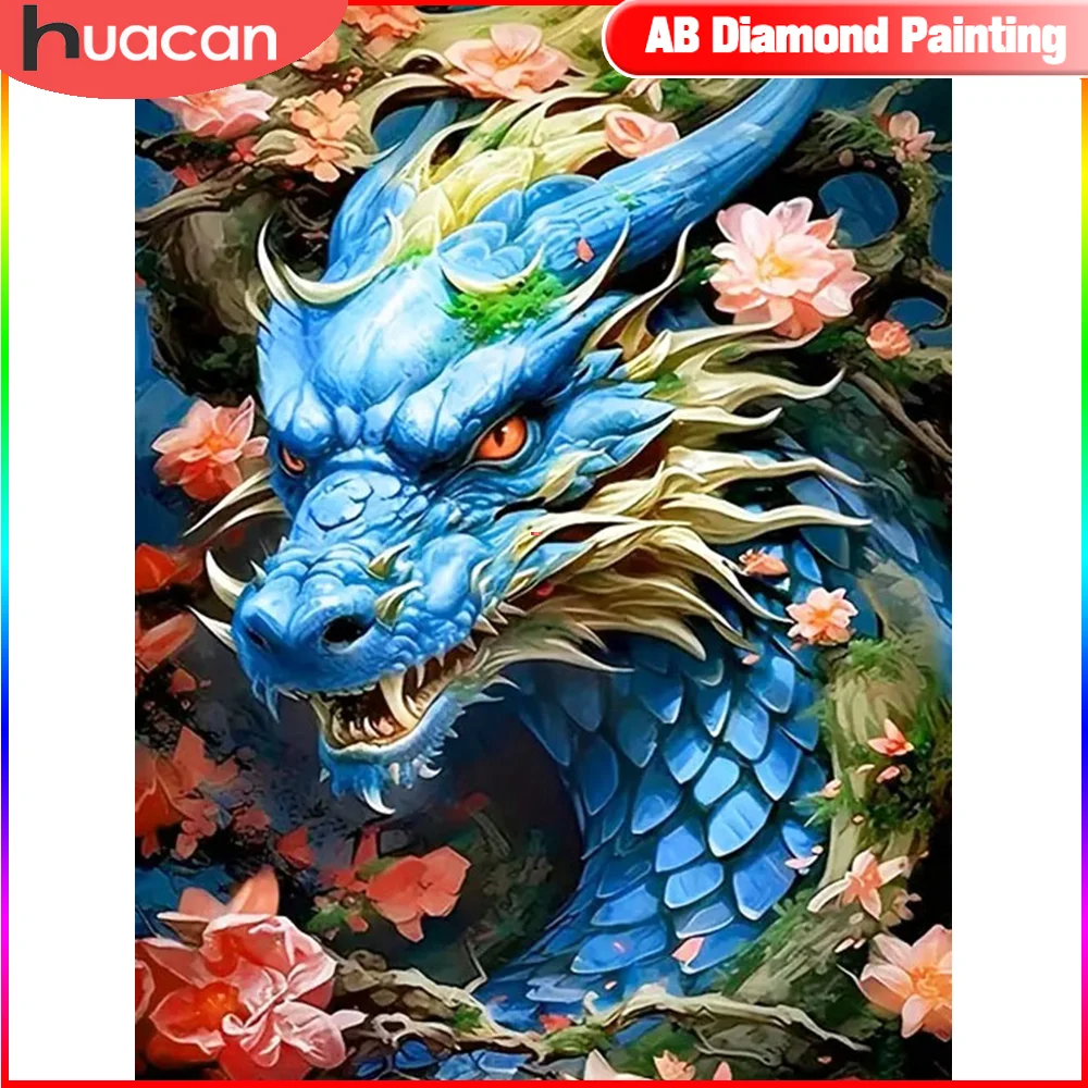 HUACAN Full AB Diamond Painting Dragon 5D Diy Embroidery Animal Mosaic Creative Hobbies Decoration For Home