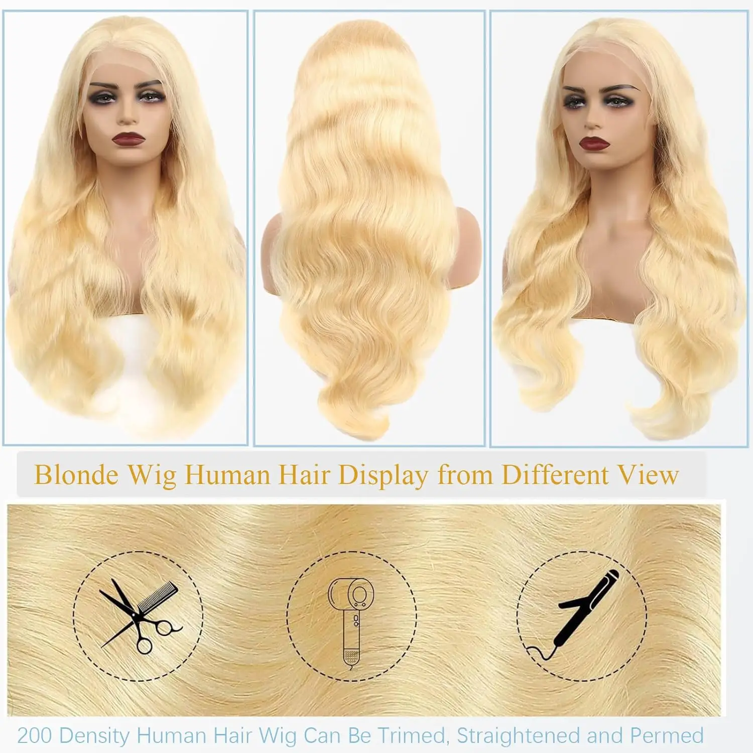 613 Lace Front Wig Human Hair 200 Density 13x6 HD Lace Front Wigs Human Hair Body Wave Blonde Wig Human Hair For Women 20 Inch