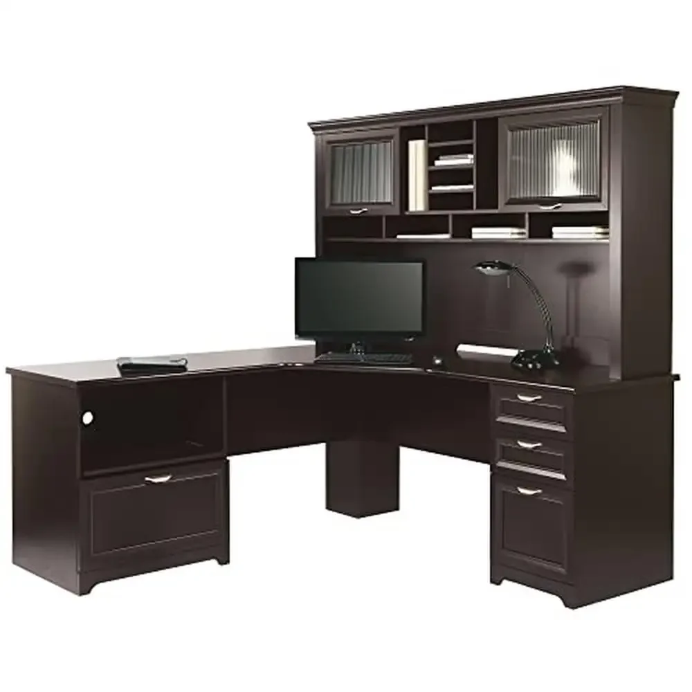 L-Shaped Corner Desk with 4 Drawers and Cord Management Espresso Finish & Alloy Steel Base 4