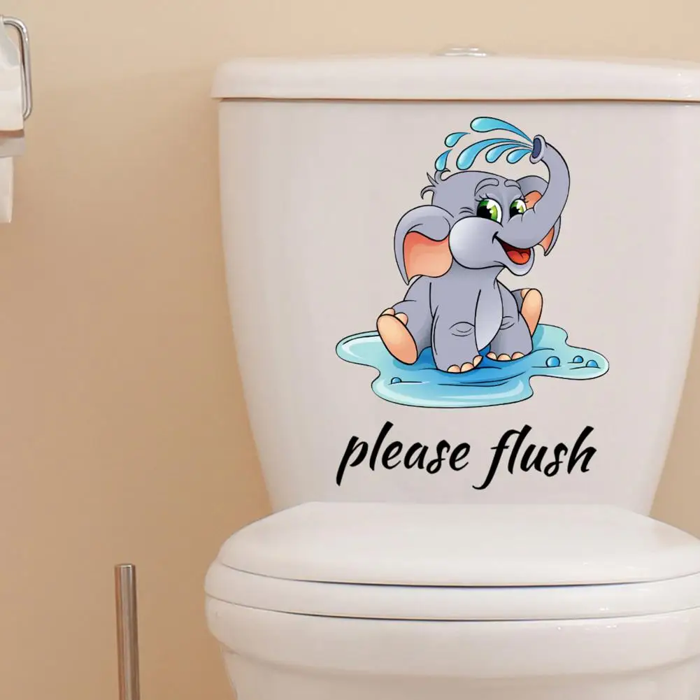 Toilet Sticker Cartoon Elephant Pattern Wall Tile Sticker Decal Self-adhesive Waterproof Bathroom Toilet Wall Decal Home Decor