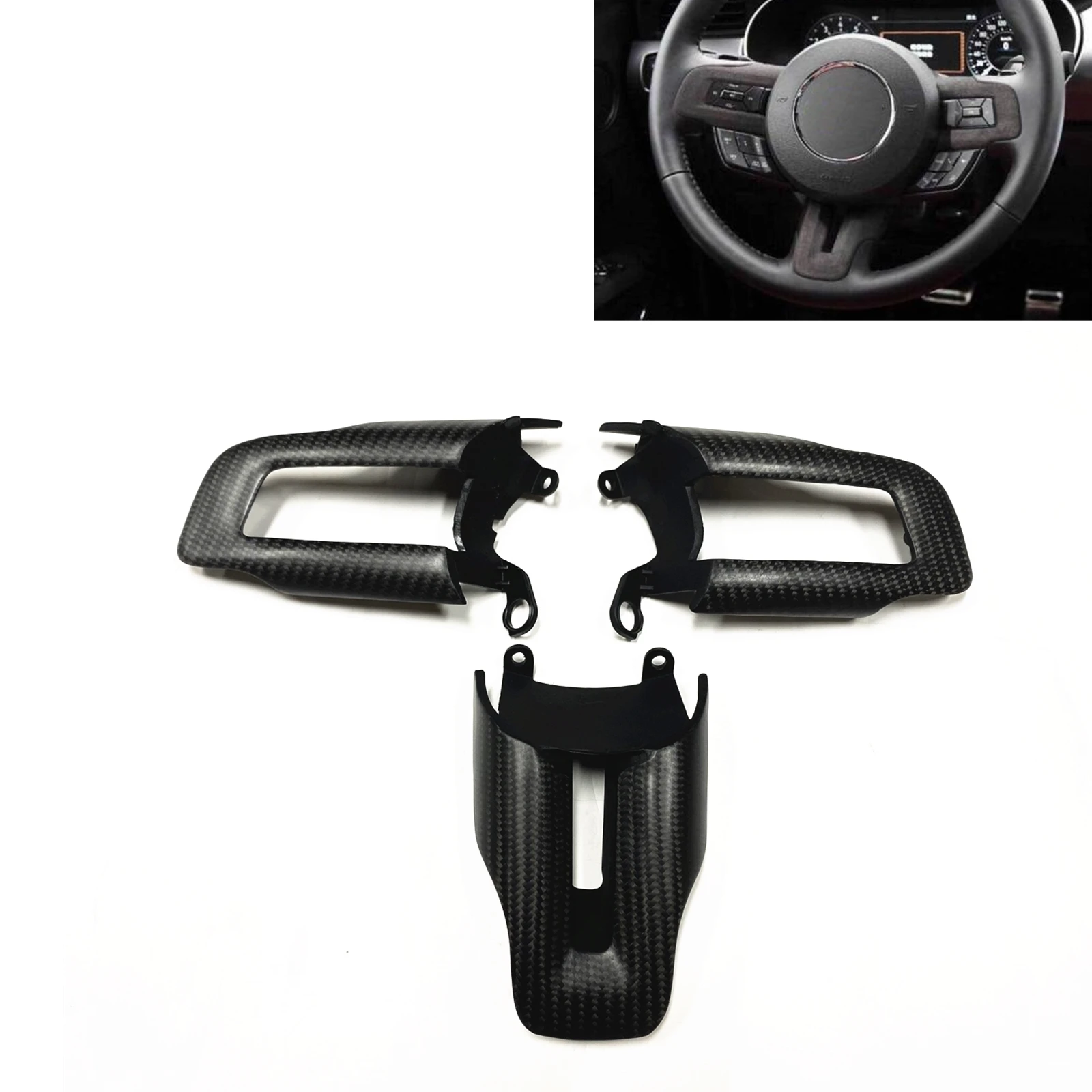 

For Ford Mustang 2015-2023 Carbon Fiber Car Steering Wheel Panel Trim Cover Sticker