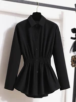 2026 Women's Plus Size Blouse Korean Style Spring Autumn Loose Elegant Casual Mid-length Tops Long Sleeved Waist Cinching Shirts - Image 5