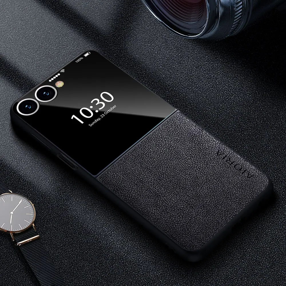 Luxury Leather Phone Case - Retro Business Style Solid Color Cover