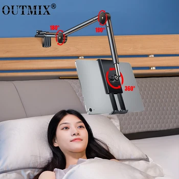 OUTMIX 360 조절식 침대 태블릿 스탠드 홀더, 휴대폰용 태블릿 거치대, 레이지 롱 암, 침대 책상 태블릿 마운트, 아이패드 미니용 지원