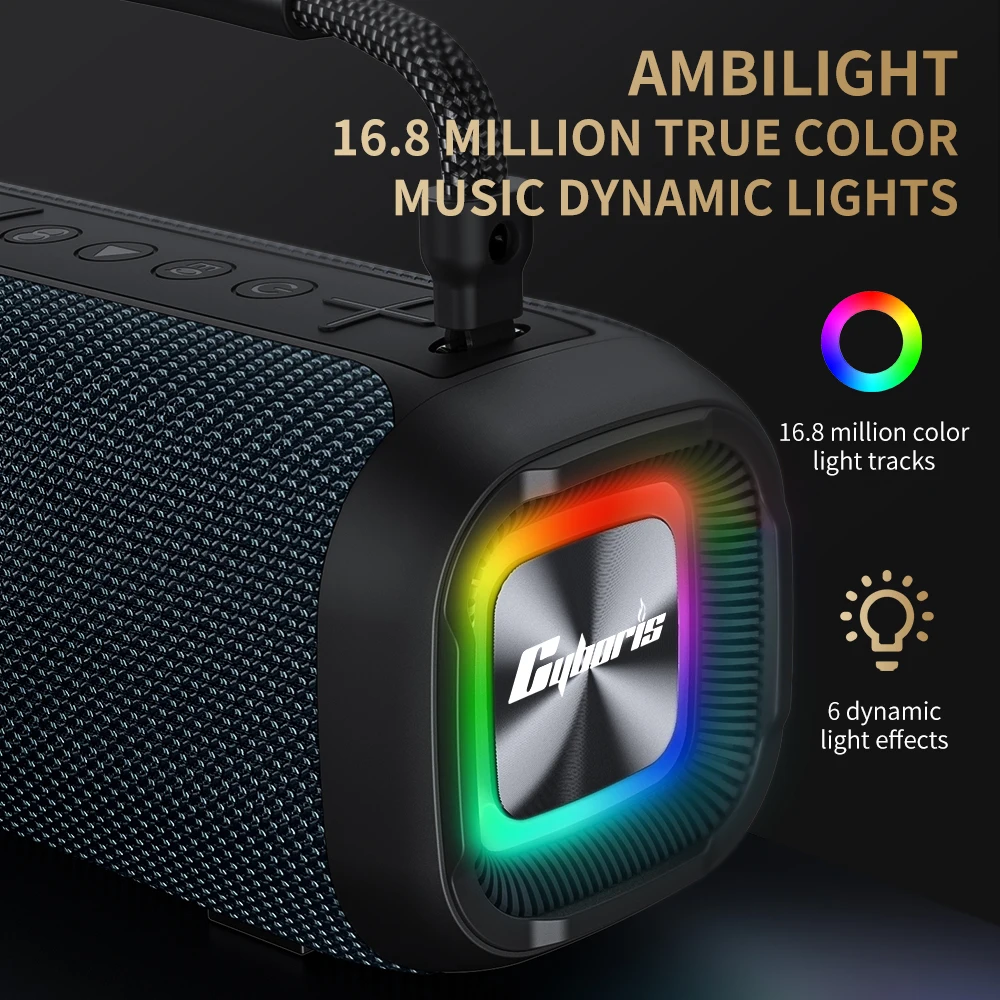 Cyboris T12A 80W Speaker Portable BT5.3 Speakers Subwoofer HIFI Sound Quality 8800mAh TWS Soundbox IPX7 for Outdoor,Travel,Home