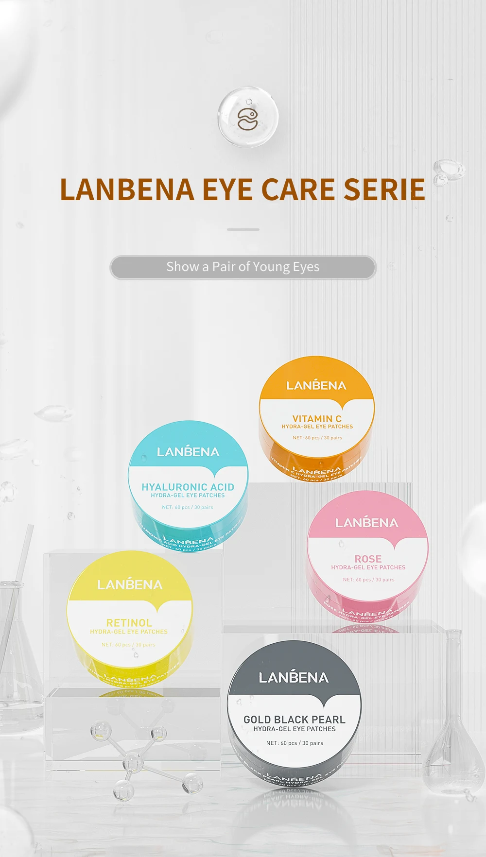 LANBENA Collagen Eye Patches 60Pcs Eye Bags Removal Wrinkles Dark Circles Patches Retinol VC Eyes Pads Sleep Face Mask Skin Care