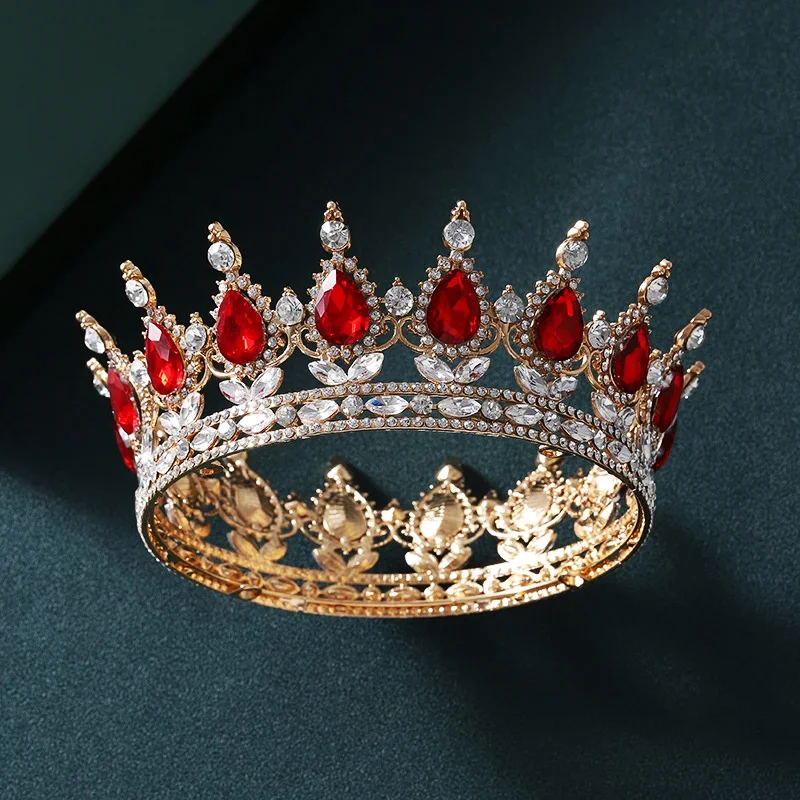 Baroque Red Crystal Tiaras And Crowns Rhinestone Bridal Diadem Crown Tiara For Women Wedding Hair Accessories Jewelry