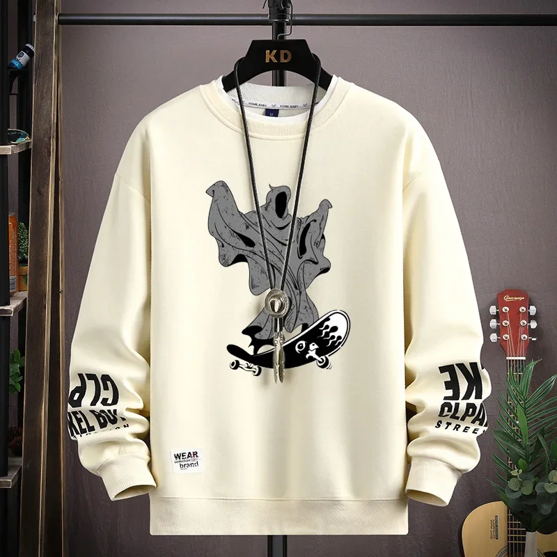 Spring  Autumn Men's Sweatshirt Japan Cartoon Cat Sportswear Long Sleeved O Neck T-shirt  Harajuku High Street Men Clothing 2024 2