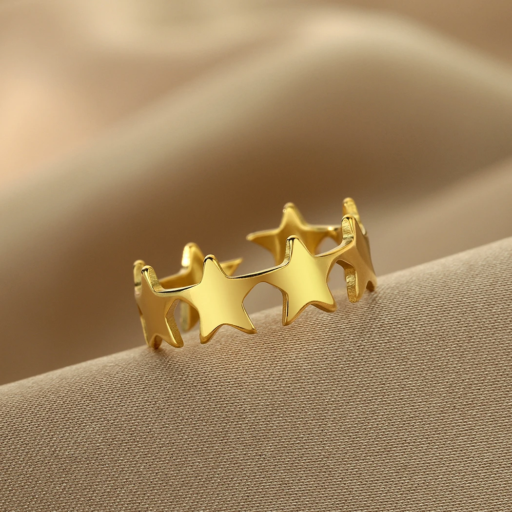 Stainless Steel Open Adjustable Star Rings Women Bohemia Jewelry Stackable Ring Bague 5