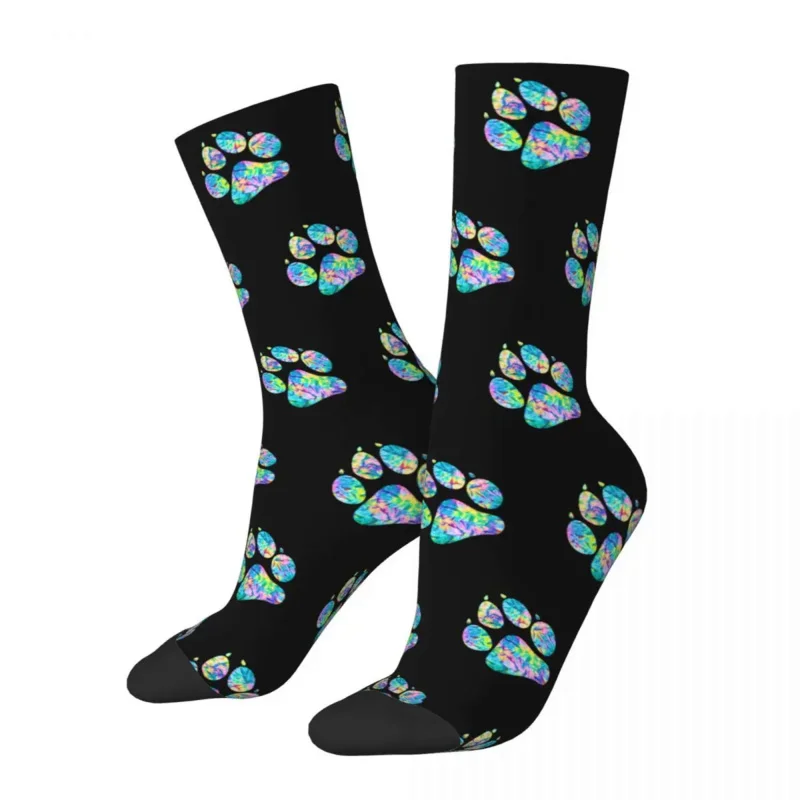 

Hip-hop Rainbow Paw Dog Lover Sports Socks Polyester Middle Tube Socks for Unisex Breathable