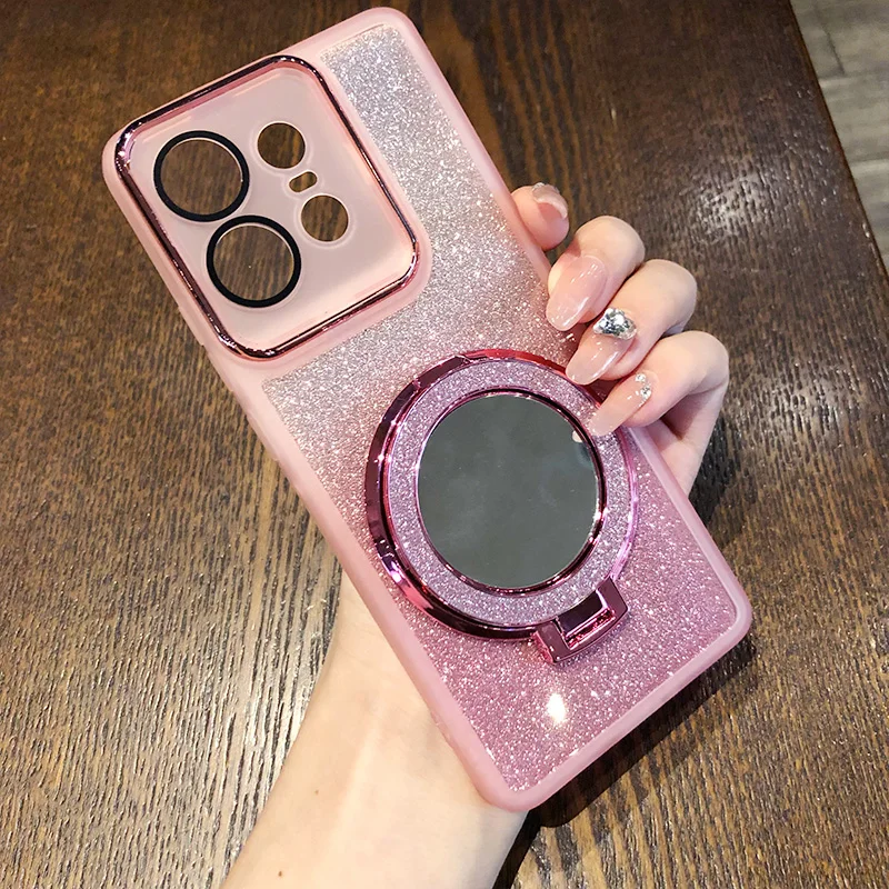 Glitter Magnetic Wireless Charging Mirror Soft Silicone Phone Cover