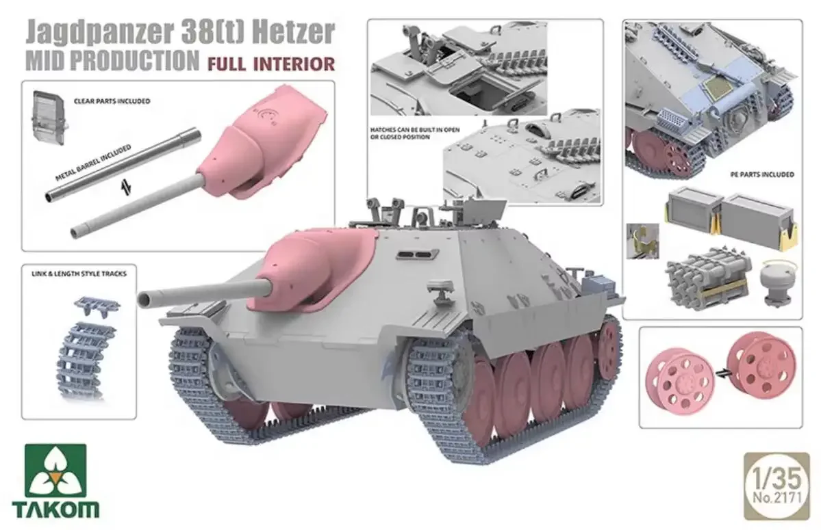 TAKOM 2171 1/35 Scale Jagdpanzer 38(t) Hetzer Mid Production w/Full  Interion Model, image size:1199x775