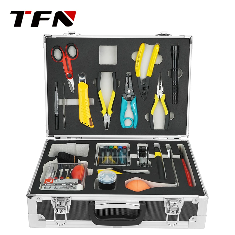 TFN TG1 19 PCS FTTH Optical Fiber Construction Tool Set Fiber Optic Repair Kit Communication Fiber Optic Construction Toolbox