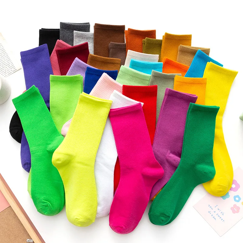 Japanese Fashion Girls Socks Loose Solid Color Knitting Cotton Middle Tube High School Student Sport Breathable Long Socks Women
