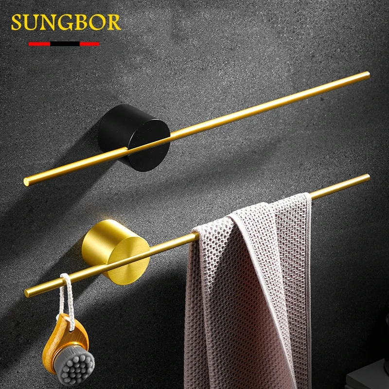 

40/50/60cm Towel Rack Towel Hanger Bath Towel Holder Wall Hanging Towel Bar Space Aluminum Bathroom Shelf Kitchen Storage Rack